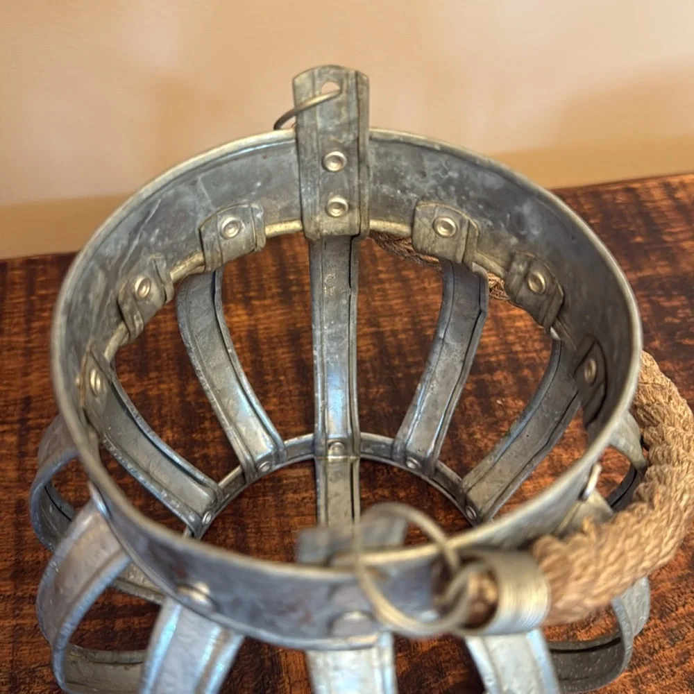 Rustic Farmhouse Galvanized Metal Crown Candle Holder Lantern with Rope Handle